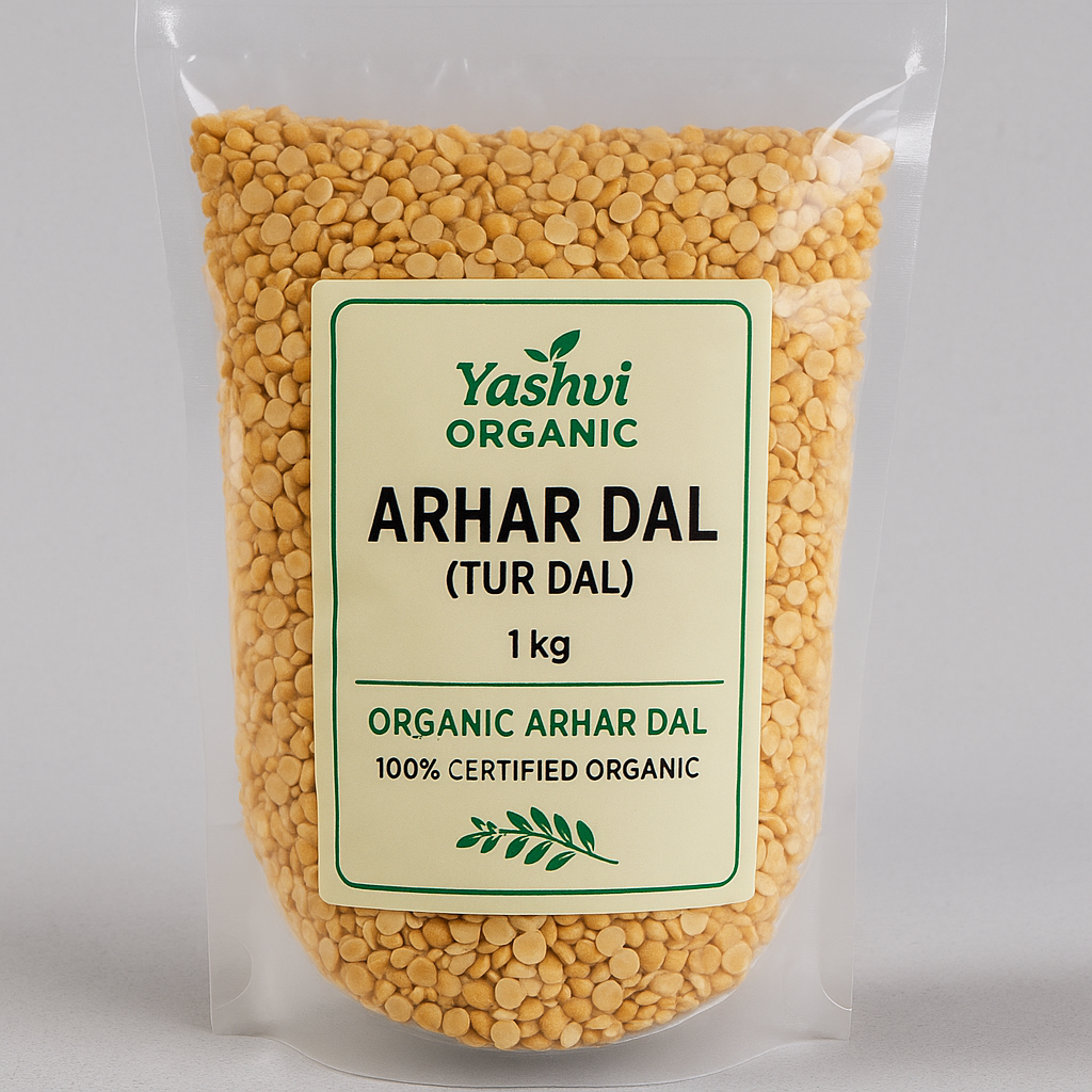 Yashvi Organic Arhar Dal – Premium 1 Kg Organic Tur Dal Pack Yashvi Organic Arhar Dal (Tur Dal) 1 Kg Poly Pack – 100% Certified Organic