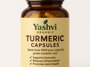 Yashvi Organic Turmeric Capsules in amber glass bottle â 60 vegetarian capsules for immunity, inflammation, and joint health"