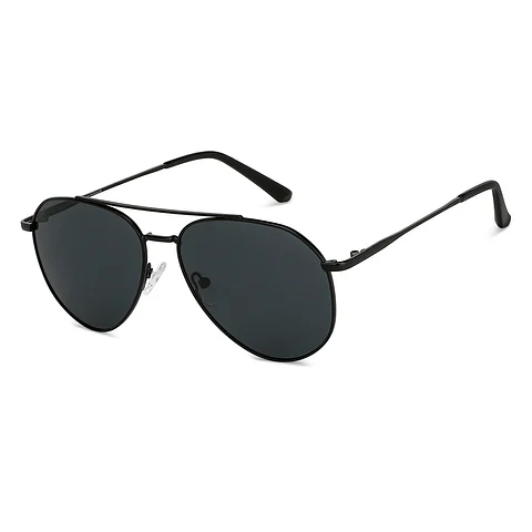 "Black full-rim aviator sunglasses with polarized dark lenses and metal frame for men and women"