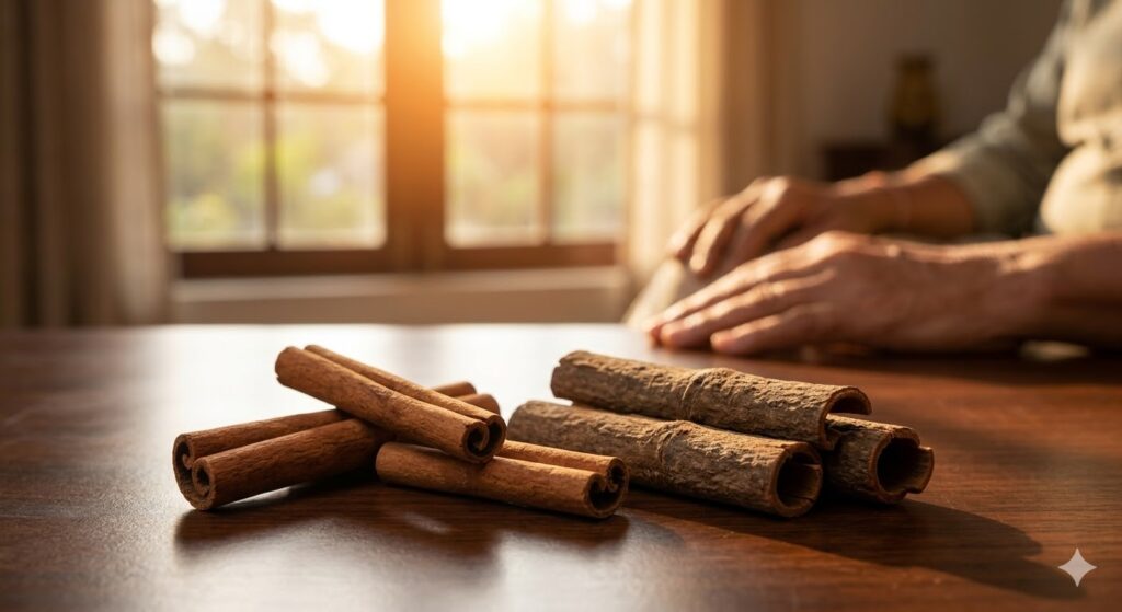 Organic Herbs Benefits showing natural cinnamon sticks used for health and immunity